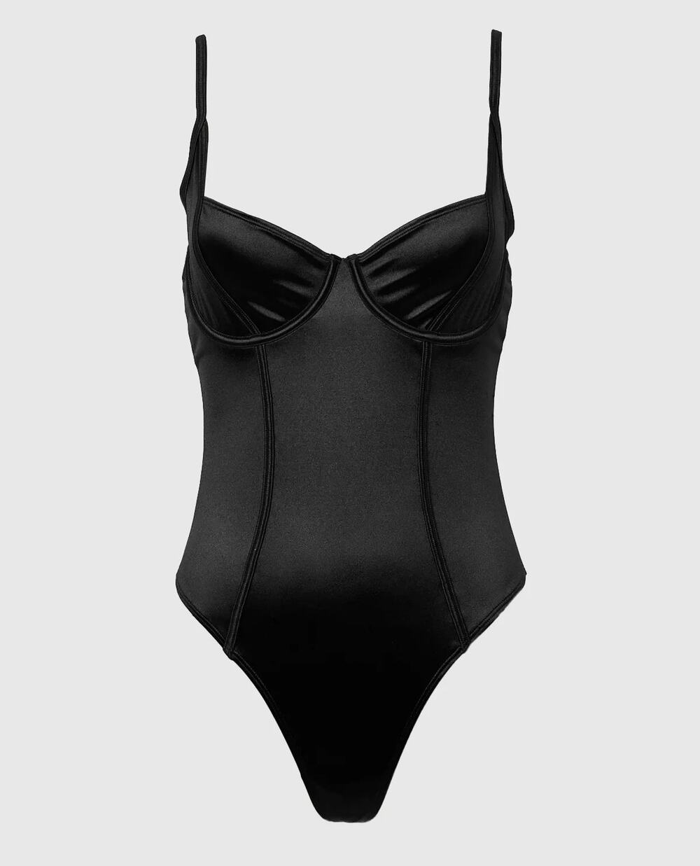 NEW La Senza Women's Black Unlined Satin Underwire Bustier Bodysuit XS